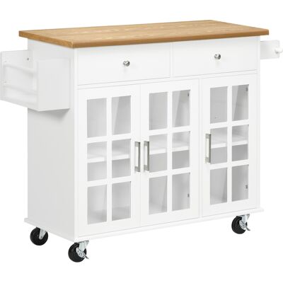 Carro de Cocina Homcom Blanco - Isla Moderna Multifuncional con Puertas de Vidrio Carro de Cocina Homcom Blanco - Isla Moderna Multifuncional con Puertas de Vidrio