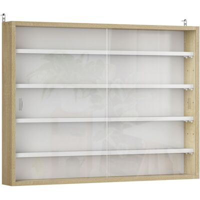 Homcom Vitrina de Pared de Madera con Estantes Ajustables y 2 Puertas Correderas de Cristal 80x9,5x60 cm Blanco y Natural Homcom Vitrina de Pared de Madera con Estantes Ajustables y 2 Puertas Correderas de Cristal 80x9,5x60 cm Blanco y Natural