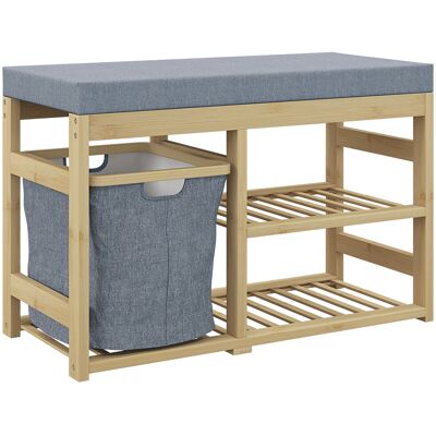 Homcom Mueble Zapatero con Asiento Cesta Extraíble y Estantes Abiertos para 4 Pares de Zapatos 69x30x45 cm Natural Homcom Mueble Zapatero con Asiento Cesta Extraíble y Estantes Abiertos para 4 Pares de Zapatos 69x30x45 cm Natural