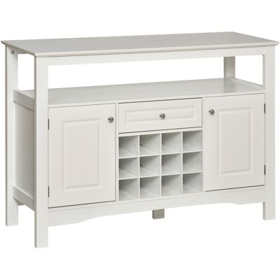 Homcom Aparador de Comedor con 1 Cajón 1 Estante Abierto 2 Puertas y Botellero para 12 Botellas 116,5x40x82,5 cm Blanco Aosom España Homcom Aparador de Comedor con 1 Cajón 1 Estante Abierto 2 Puertas y Botellero para 12 Botellas 116,5x40x82,5 cm Blanco Aosom España