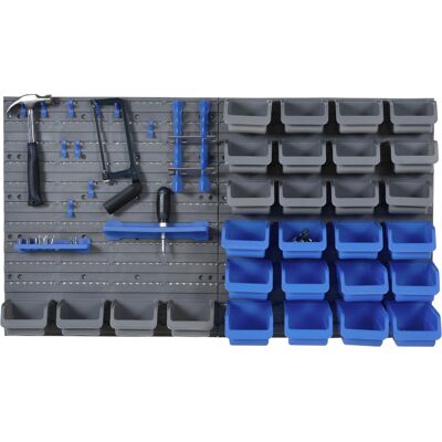 DURHAND Estante de Pared Organizador para Herramientas Estanterías de Almacenaje con 28 Cajas y Diferentes Ganchos 63,5x22,5x95,5cm Azul y Gris DURHAND Estante de Pared Organizador para Herramientas Estanterías de Almacenaje con 28 Cajas y Diferentes Ganchos 63,5x22,5x95,5cm Azul y Gris