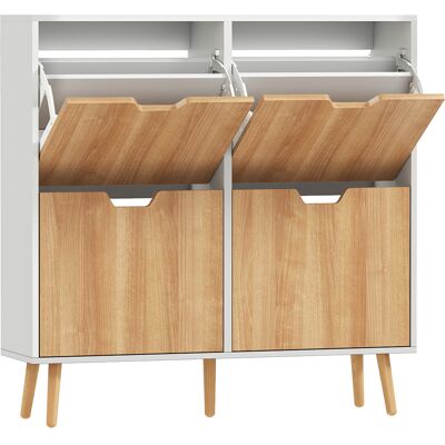Homcom Zapatero Estrecho con 4 Cajones Abatibles y Estantes Ajustables para 16 Pares 95x26x95 cm Natural y Blanco Aosom España Homcom Zapatero Estrecho con 4 Cajones Abatibles y Estantes Ajustables para 16 Pares 95x26x95 cm Natural y Blanco Aosom España