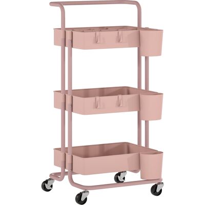 Homcom Carrito Auxiliar con Ruedas Carro de Almacenaje Multifuncional con Ganchos y Cajas Colgantes 42x38x86,5 cm Rosa Homcom Carrito Auxiliar con Ruedas Carro de Almacenaje Multifuncional con Ganchos y Cajas Colgantes 42x38x86,5 cm Rosa