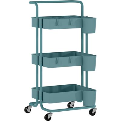 Homcom Carrito Auxiliar con Ruedas Carro de Almacenaje Multifuncional con Ganchos y Cajas Colgantes 42x38x86,5 cm Azul Verdoso Homcom Carrito Auxiliar con Ruedas Carro de Almacenaje Multifuncional con Ganchos y Cajas Colgantes 42x38x86,5 cm Azul Verdoso