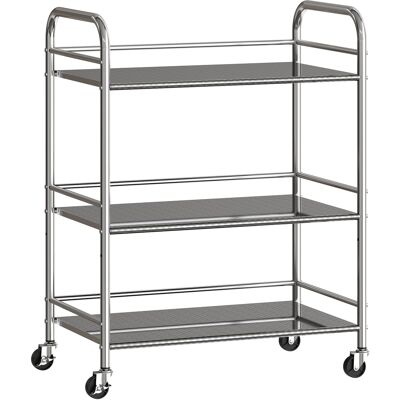 Homcom Carrito Auxiliar con Ruedas de Acero Inoxidable Carro de Servicio de 3 Niveles con Estante Ajustable 60x35x77 cm Plata Homcom Carrito Auxiliar con Ruedas de Acero Inoxidable Carro de Servicio de 3 Niveles con Estante Ajustable 60x35x77 cm Plata