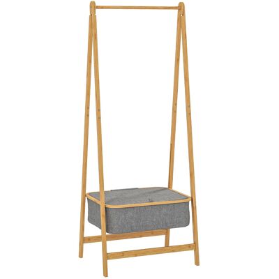 Homcom Burro para Ropa Plegable de Bambú con Cesta de Tela con Tapa para Recibidor Entrada Dormitorio 60x44,5x157,5 cm Gris Homcom Burro para Ropa Plegable de Bambú con Cesta de Tela con Tapa para Recibidor Entrada Dormitorio 60x44,5x157,5 cm Gris