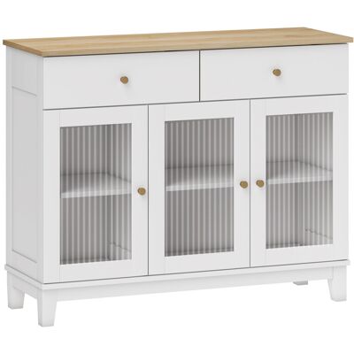 Homcom Aparador para Salón Moderno con 3 Puertas de Vidrio2 Cajones y Estantes Ajustables 100x35x80,3 cm Blanco Homcom Aparador para Salón Moderno con 3 Puertas de Vidrio2 Cajones y Estantes Ajustables 100x35x80,3 cm Blanco