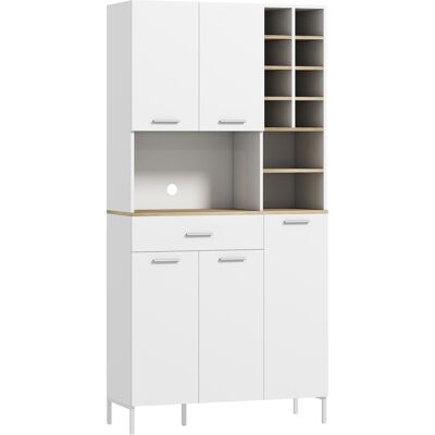 Homcom Armario de Cocina con Estantes Abiertos, Compartimentos, Porta Vinos, Armario de Almacenamiento con 5 Puertas, MDF, Blanco Homcom Armario de Cocina con Estantes Abiertos, Compartimentos, Porta Vinos, Armario de Almacenamiento con 5 Puertas, MDF, Blanco