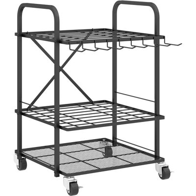 Outsunny Organizador de herramientas de jardín, soporte para herramientas de jardín 40 compartimentos a 2 niveles con ruedas 57x48x70 cm Negro Outsunny Organizador de herramientas de jardín, soporte para herramientas de jardín 40 compartimentos a 2 niveles con ruedas 57x48x70 cm Negro