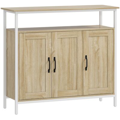 Homcom Buffet, mueble de almacenamiento con 3 puertas, compartimento abierto y 4 estantes ajustables, 100 x 35 x 88 cm, madera natural Homcom Buffet, mueble de almacenamiento con 3 puertas, compartimento abierto y 4 estantes ajustables, 100 x 35 x 88 cm, madera natural