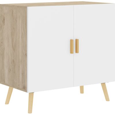 Homcom Bufé mueble de almacenamiento con asas de bambú estante ajustable base elevada 76 x 41,2 x 74 cm blanco madera natural Homcom Bufé mueble de almacenamiento con asas de bambú estante ajustable base elevada 76 x 41,2 x 74 cm blanco madera natural