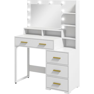 Homcom Coiffeuse con espejo y 9 luces LED, 4 cajones y 6 compartimentos abiertos, 100 x 40 x 138 cm, blanco Homcom Coiffeuse con espejo y 9 luces LED, 4 cajones y 6 compartimentos abiertos, 100 x 40 x 138 cm, blanco