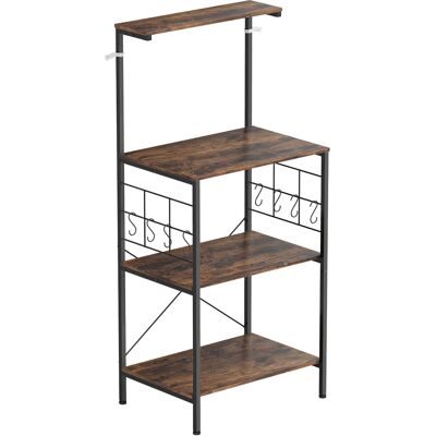 Homcom Estantería de Cocina, Diseño de 4 Niveles, Encimera, 8 Ganchos, Tubos de Metal, Marrón + Negro Homcom Estantería de Cocina, Diseño de 4 Niveles, Encimera, 8 Ganchos, Tubos de Metal, Marrón + Negro