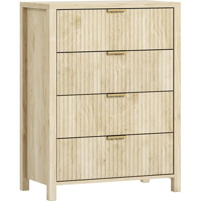 Homcom Cómoda con 4 Cajones Scanalados y Manijas Doradas, 70x38x93 cm, Madera Natural Homcom Cómoda con 4 Cajones Scanalados y Manijas Doradas, 70x38x93 cm, Madera Natural