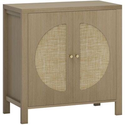 Homcom Aparador de Cocina con 2 Puertas de Ratán Estante Ajustable y 2 Tiradores 75x38x77 cm Madera Natural Homcom Aparador de Cocina con 2 Puertas de Ratán Estante Ajustable y 2 Tiradores 75x38x77 cm Madera Natural