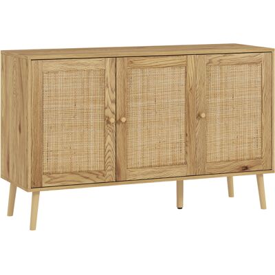 Homcom Aparador para Salón Bohemio con Puertas de Ratán y Estantes Ajustables 120x40x75 cm Madera Natural Homcom Aparador para Salón Bohemio con Puertas de Ratán y Estantes Ajustables 120x40x75 cm Madera Natural