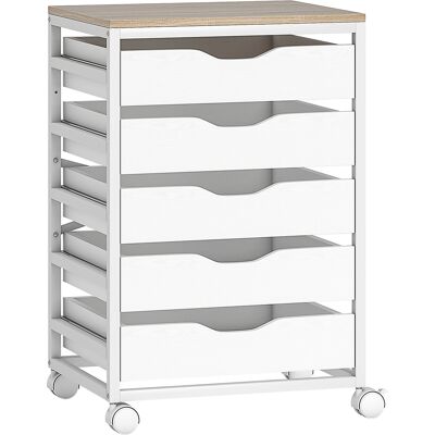 Homcom Archivador de oficina móvil, mueble de almacenamiento en ruedas de madera con 5 cajones, asas empotradas, 50 x 40 x 74,5 cm, blanco Homcom Archivador de oficina móvil, mueble de almacenamiento en ruedas de madera con 5 cajones, asas empotradas, 50 x 40 x 74,5 cm, blanco