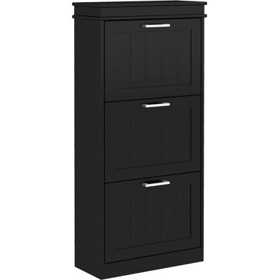 Homcom Mueble de zapatos, armario de zapatos 3 puertas abatibles 15 pares, estantes ajustables, 54 x 24 x 117,5 cm, negro Homcom Mueble de zapatos, armario de zapatos 3 puertas abatibles 15 pares, estantes ajustables, 54 x 24 x 117,5 cm, negro
