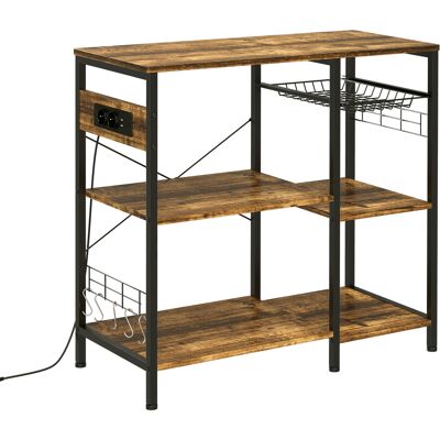 Homcom Estantería de Cocina con Toma de Corriente Estantes Ajustables Ganchos y Cesta Metálica 90x40x83 cm Marrón Rústico Homcom Estantería de Cocina con Toma de Corriente Estantes Ajustables Ganchos y Cesta Metálica 90x40x83 cm Marrón Rústico