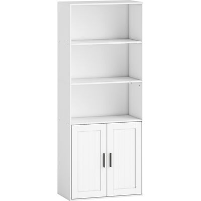 Homcom Estantería con Estantes Abiertos y Armario 2 Puertas con Estante Interno Ajustable, 60x30x145.5 cm, Blanco Aosom España Homcom Estantería con Estantes Abiertos y Armario 2 Puertas con Estante Interno Ajustable, 60x30x145.5 cm, Blanco Aosom España