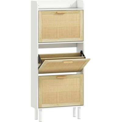 Homcom Zapatero 3 puertas abatibles, efecto resina trenzada - Diseño bohemio 65 x 24,5 x 153 cm blanco Aosom España Homcom Zapatero 3 puertas abatibles, efecto resina trenzada - Diseño bohemio 65 x 24,5 x 153 cm blanco Aosom España