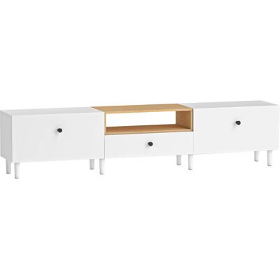 Homcom Mueble TV, mueble para televisor hasta 229 cm con 2 puertas abatibles, cajón, 200 x 35 x 45 cm, blanco Aosom España Homcom Mueble TV, mueble para televisor hasta 229 cm con 2 puertas abatibles, cajón, 200 x 35 x 45 cm, blanco Aosom España