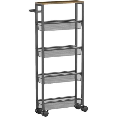 Homcom Carrito de cocina Servidor con 5 niveles, Carrito con encimera, ruedas asa 47 x 13 x 96,5 cm, Negro Aosom España Homcom Carrito de cocina Servidor con 5 niveles, Carrito con encimera, ruedas asa 47 x 13 x 96,5 cm, Negro Aosom España