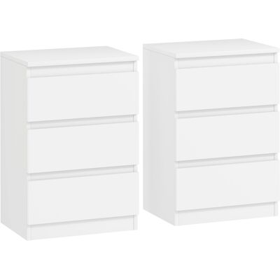 Homcom Mesita de Noche, Set de 2 Mesitas con 3 Cajones, Mesilla de Noche, Cómoda para Dormitorio, Sala de Estar, 40 x 30 x 59,5 cm, Blanco Homcom Mesita de Noche, Set de 2 Mesitas con 3 Cajones, Mesilla de Noche, Cómoda para Dormitorio, Sala de Estar, 40 x 30 x 59,5 cm, Blanco