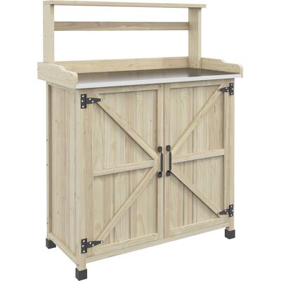 Outsunny Mesa de Cultivo para Jardín con Armario y Estantes, 90,5x41x124,5 cm, Madera Natural Aosom España Outsunny Mesa de Cultivo para Jardín con Armario y Estantes, 90,5x41x124,5 cm, Madera Natural Aosom España