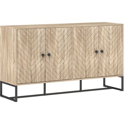Homcom Aparador de Salón con 4 Puertas con Diseño Chevron Estantes Ajustables Patas de Acero 140,5x40x81,5 cm Roble Homcom Aparador de Salón con 4 Puertas con Diseño Chevron Estantes Ajustables Patas de Acero 140,5x40x81,5 cm Roble