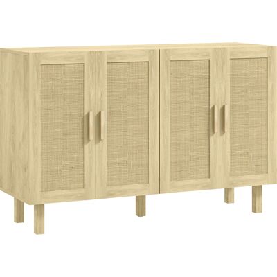 Homcom Aparador para Salón con 4 Puertas de Rejilla y Estantes Ajustables Aparador de Estilo Cannage 120x39,5x76 cm Natural Homcom Aparador para Salón con 4 Puertas de Rejilla y Estantes Ajustables Aparador de Estilo Cannage 120x39,5x76 cm Natural