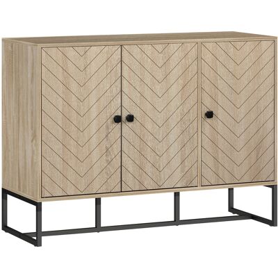 Homcom Aparador Madera de Salón con Estantes Ajustables 3 Puertas Patas de Acero Diseño Chevron 108x40x80 cm Roble Aosom España Homcom Aparador Madera de Salón con Estantes Ajustables 3 Puertas Patas de Acero Diseño Chevron 108x40x80 cm Roble Aosom España