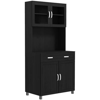 Homcom Aparador alto de cocina, armario de cocina con 4 puertas, cajón, encimera, estantes regulables, 80x48x170cm, negro Aosom España Homcom Aparador alto de cocina, armario de cocina con 4 puertas, cajón, encimera, estantes regulables, 80x48x170cm, negro Aosom España