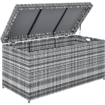 Outsunny Baúl poliratán 380 L resistente a la intemperie Caja para cojines con tapa Almacenamiento resistente a UV 130 x 61 x 65 cm Gris oscuro Outsunny Baúl poliratán 380 L resistente a la intemperie Caja para cojines con tapa Almacenamiento resistente a UV 130 x 61 x 65 cm Gris oscuro