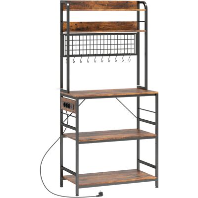 Homcom Estantería de Cocina con Estación de Recarga, 5 Baldas y 10 Ganchos en S, en Madera y Acero, 80x40x170 cm, Marrón Aosom España Homcom Estantería de Cocina con Estación de Recarga, 5 Baldas y 10 Ganchos en S, en Madera y Acero, 80x40x170 cm, Marrón Aosom España