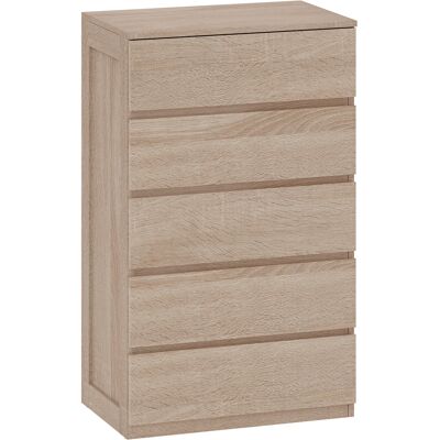 Homcom Cómoda 5 cajones en madera con guías metálicas y tiradores ranurados, 60x39x100 cm, color Haya Aosom España Homcom Cómoda 5 cajones en madera con guías metálicas y tiradores ranurados, 60x39x100 cm, color Haya Aosom España
