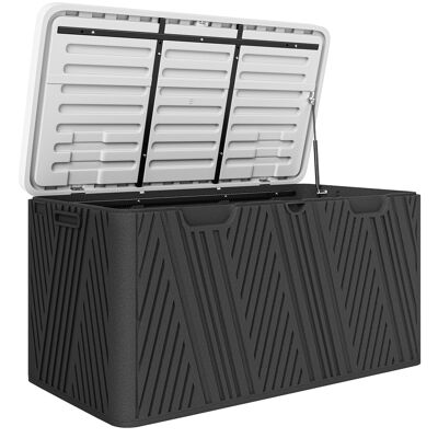 Outsunny Banco Contenedor 380L en HDPE con 2 Asas Laterales y Apertura Asistida por Gas, 115x60x60 cm, Negro y Gris Aosom España Outsunny Banco Contenedor 380L en HDPE con 2 Asas Laterales y Apertura Asistida por Gas, 115x60x60 cm, Negro y Gris Aosom España