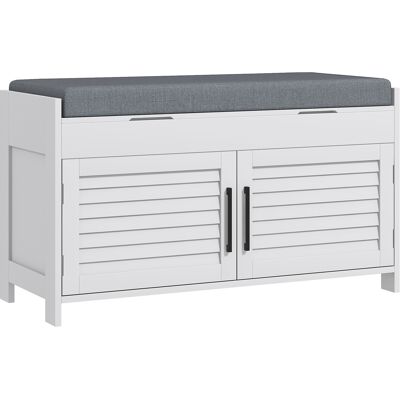 Homcom Banco Zapatero con Estante Interior Regulable en 3 Niveles, en MDF y Simil Lino, 90x36x50 cm, Blanco y Gris Aosom España Homcom Banco Zapatero con Estante Interior Regulable en 3 Niveles, en MDF y Simil Lino, 90x36x50 cm, Blanco y Gris Aosom España
