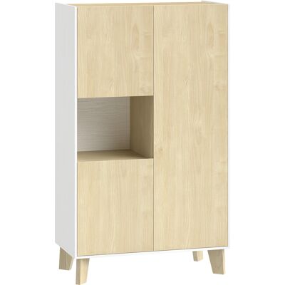 Homcom Aparador para salón, mueble de almacenamiento con 6 compartimentos y puertas con cierre amortiguado, 80x40x135cm, blanco y madera natural Aosom España Homcom Aparador para salón, mueble de almacenamiento con 6 compartimentos y puertas con cierre amortiguado, 80x40x135cm, blanco y madera natural Aosom España