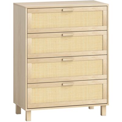 Homcom Cómoda 4 cajones rejilla de ratán dim. 80L x 40l x 103H cm MDF Aspecto Madera Clara Aosom España Homcom Cómoda 4 cajones rejilla de ratán dim. 80L x 40l x 103H cm MDF Aspecto Madera Clara Aosom España