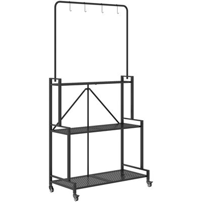 Outsunny Soporte para Plantas de 3 Niveles con Ruedas, Estantería de Flores Plegable de Metal con 4 Ganchos, 84x40,5x174cm, Negro Aosom España Outsunny Soporte para Plantas de 3 Niveles con Ruedas, Estantería de Flores Plegable de Metal con 4 Ganchos, 84x40,5x174cm, Negro Aosom España