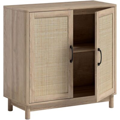 Homcom Aparador salón, mueble de almacenamiento con 2 puertas de ratán, balda regulable y bordes redondeados, 76 x 35 x 75,5 cm, roble Aosom España Homcom Aparador salón, mueble de almacenamiento con 2 puertas de ratán, balda regulable y bordes redondeados, 76 x 35 x 75,5 cm, roble Aosom España