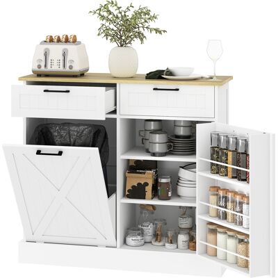 Homcom Buffet de cocina con compartimento para basura 38 L, mueble de almacenamiento para cocina, 2 cajones, estante para especias y superficie de trabajo, blanco Aosom España Homcom Buffet de cocina con compartimento para basura 38 L, mueble de almacenamiento para cocina, 2 cajones, estante para especias y superficie de trabajo, blanco Aosom España