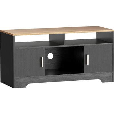 Homcom Mueble TV banco TV de madera con 2 nichos 2 armarios con puerta 1 armario abierto 105 x 40 x 52 cm efecto madera negra Aosom España Homcom Mueble TV banco TV de madera con 2 nichos 2 armarios con puerta 1 armario abierto 105 x 40 x 52 cm efecto madera negra Aosom España
