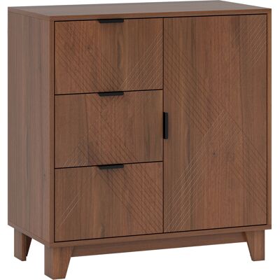 Homcom Aparador salón mueble de almacenamiento con armario y puerta 3 cajones y estante regulable 75 x 39 x 80 cm, efecto madera marrón Aosom España Homcom Aparador salón mueble de almacenamiento con armario y puerta 3 cajones y estante regulable 75 x 39 x 80 cm, efecto madera marrón Aosom España