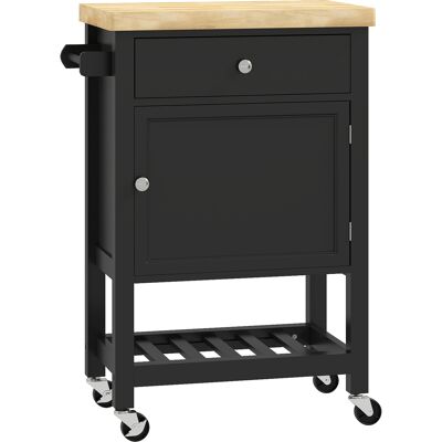 Homcom Carrito de cocina con ruedas, carro de servicio, encimera de madera de hévea, cajón, 63,5 x 40 x 90 cm, negro Aosom España Homcom Carrito de cocina con ruedas, carro de servicio, encimera de madera de hévea, cajón, 63,5 x 40 x 90 cm, negro Aosom España