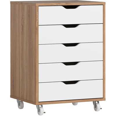 Vinsetto Cajonera de oficina móvil, mueble de almacenamiento con ruedas para oficina, 5 cajones, 47,5 x 39,5 x 67,5 cm, blanco y roble Aosom España Vinsetto Cajonera de oficina móvil, mueble de almacenamiento con ruedas para oficina, 5 cajones, 47,5 x 39,5 x 67,5 cm, blanco y roble Aosom España