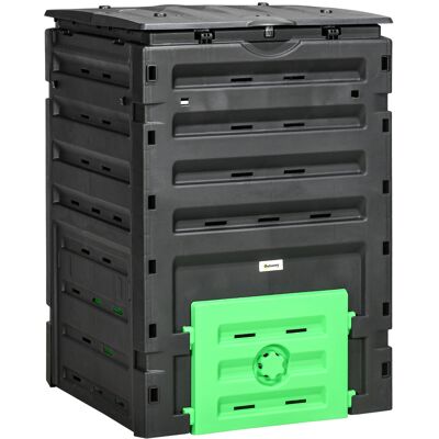 Outsunny Compostador de jardín 450 L, contenedor de compost para jardín, 80 aberturas de ventilación y 2 puertas correderas, 69 x 71 x 103 cm, negro Aosom España Outsunny Compostador de jardín 450 L, contenedor de compost para jardín, 80 aberturas de ventilación y 2 puertas correderas, 69 x 71 x 103 cm, negro Aosom España