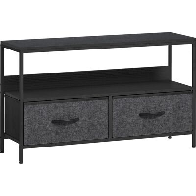 Homcom Mueble para TV de 119,38 cm con cajones plegables de tejido y balda de metal y MDF, 98x29x56 cm, Negro Aosom España Homcom Mueble para TV de 119,38 cm con cajones plegables de tejido y balda de metal y MDF, 98x29x56 cm, Negro Aosom España