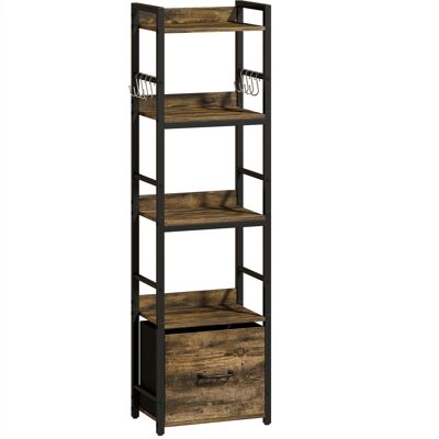 Homcom Librería de 4 niveles, estantería estrecha con cajón, 8 ganchos, , 39 x 26 x 136,5 cm, marrón rústico Aosom España Homcom Librería de 4 niveles, estantería estrecha con cajón, 8 ganchos, , 39 x 26 x 136,5 cm, marrón rústico Aosom España